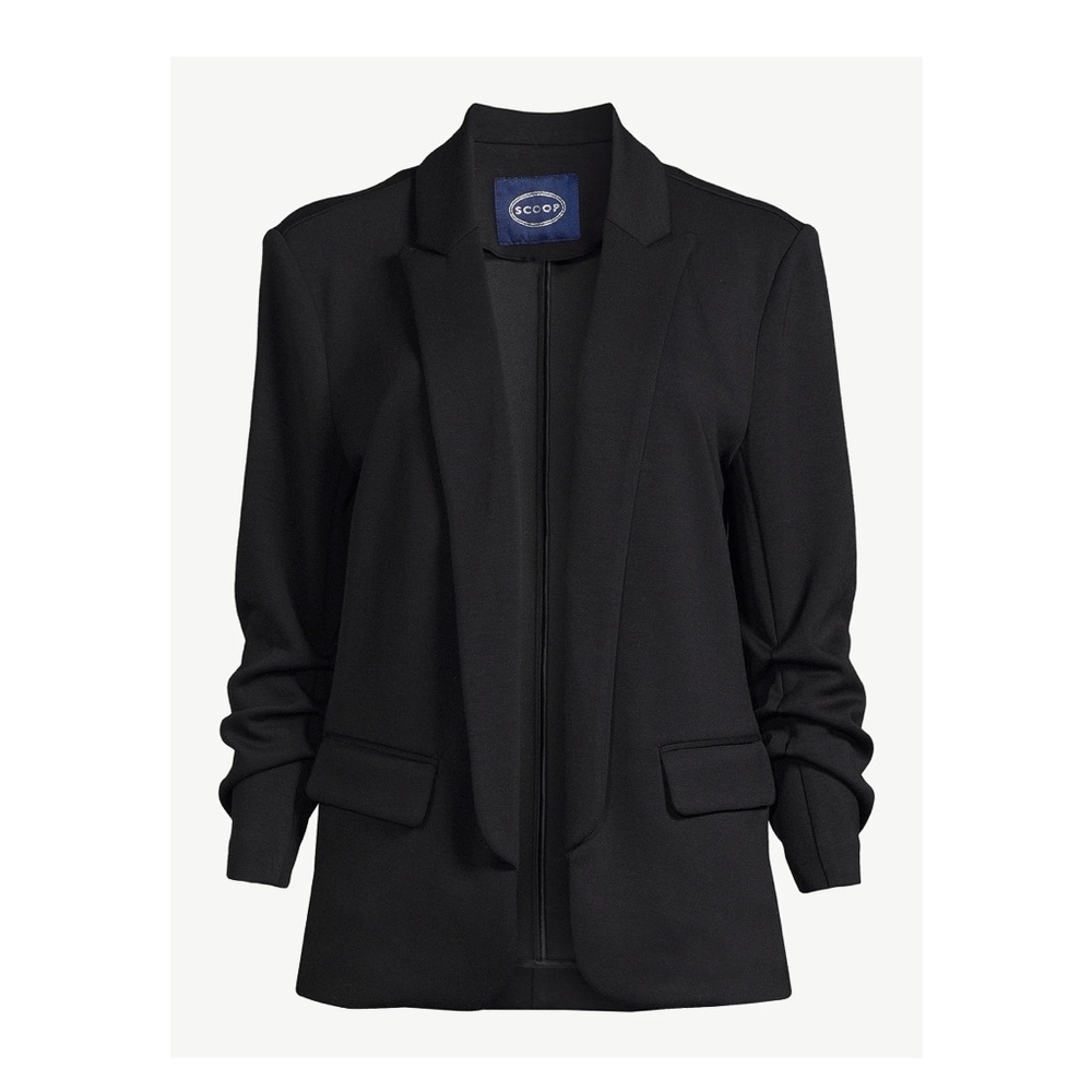 Scoop Women's Relaxed ScubaKnit Stretch Blazer Scrunch Sleeves large 12-14 black